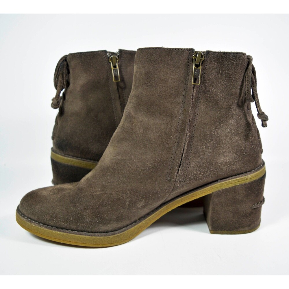 UGG Women's Brown Taupe Suede Corrine Ankle Boots Side Zip Size 9.5 - Picture 6 of 9